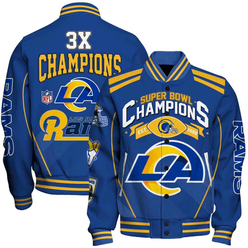 Los Angeles Rams 3X Super Bowl Champions Varsity Jacket - Famjoys Los Angeles Rams 3X Super Bowl Champions Varsity Jacket - Famjoys