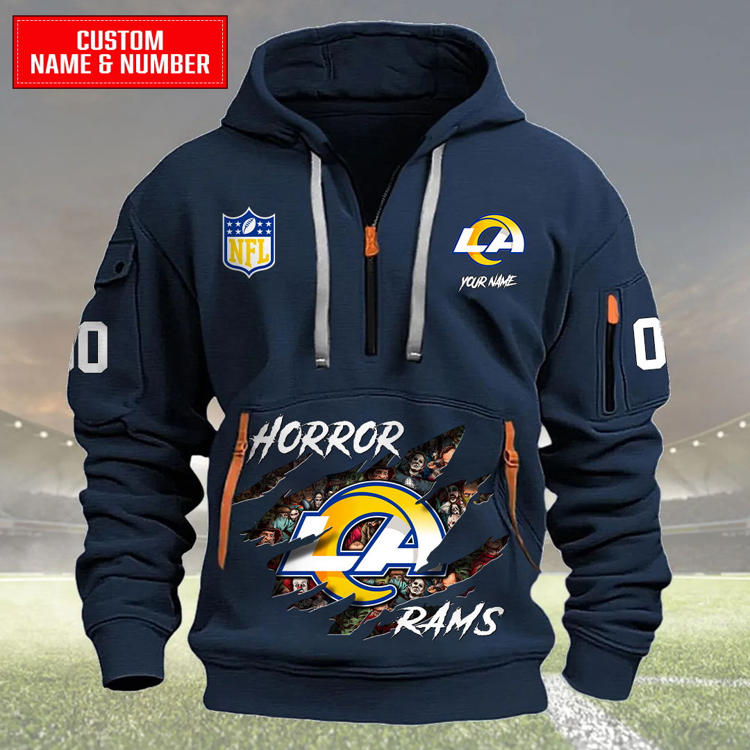 Los Angeles Rams Halloween Horror Collection Personalize Quarter Zip Hoodie AZCAQZH000008 - Famjoys Los Angeles Rams Halloween Horror Collection Personalize Quarter Zip Hoodie AZCAQZH000008 - Famjoys
