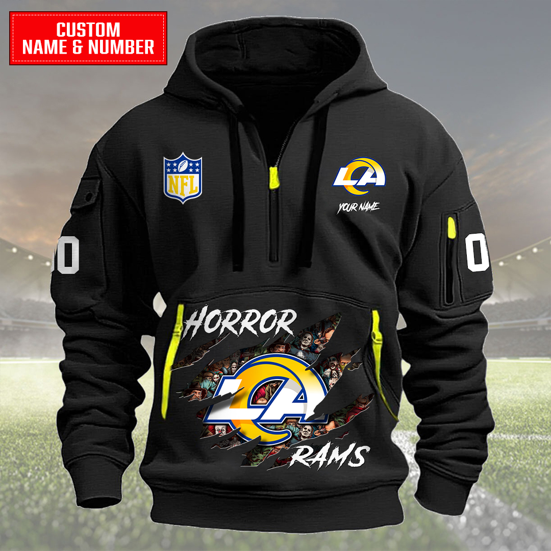Los Angeles Rams Halloween Horror Collection Personalize Quarter Zip Hoodie AZCAQZH000008 - Famjoys Los Angeles Rams Halloween Horror Collection Personalize Quarter Zip Hoodie AZCAQZH000008 - Famjoys