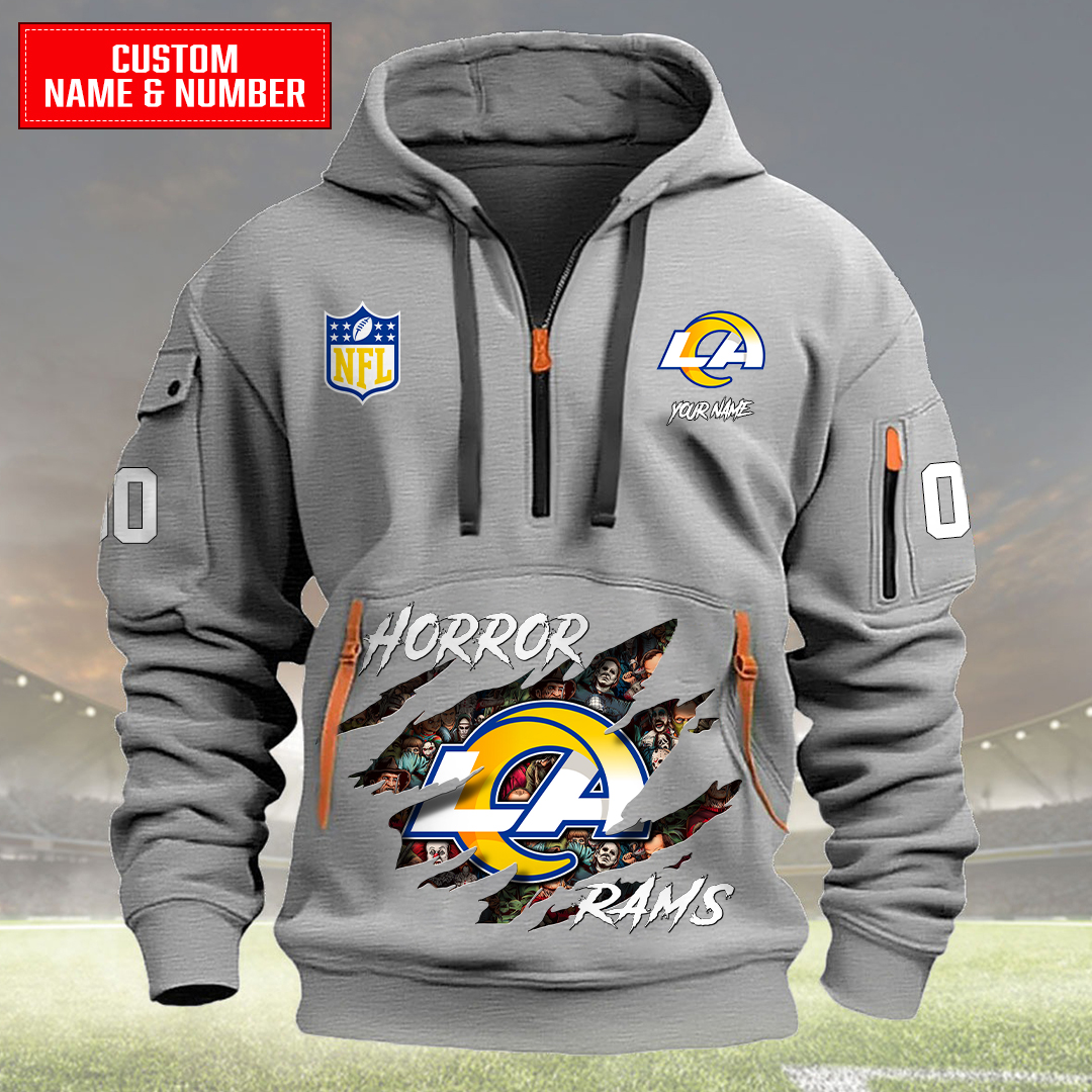 Los Angeles Rams Halloween Horror Collection Personalize Quarter Zip Hoodie AZCAQZH000008 - Famjoys Los Angeles Rams Halloween Horror Collection Personalize Quarter Zip Hoodie AZCAQZH000008 - Famjoys