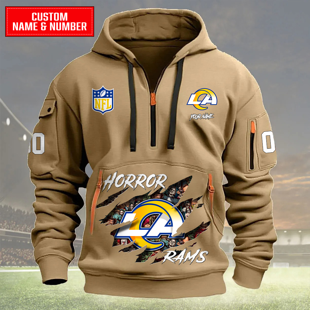 Los Angeles Rams Halloween Horror Collection Personalize Quarter Zip Hoodie AZCAQZH000008 - Famjoys Los Angeles Rams Halloween Horror Collection Personalize Quarter Zip Hoodie AZCAQZH000008 - Famjoys