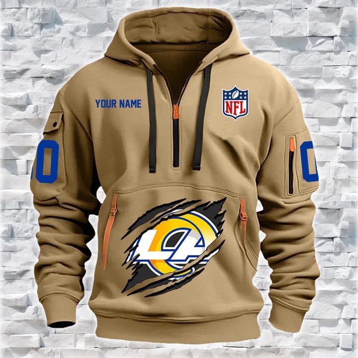 Los Angeles Rams New Personalized Quarter Zip Hoodie AZBTQZH000070 - Famjoys Los Angeles Rams New Personalized Quarter Zip Hoodie AZBTQZH000070 - Famjoys