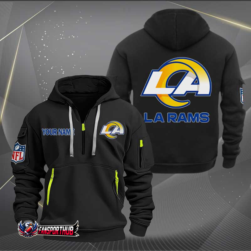 Los Angeles Rams New Personalized Quarter Zip Hoodie AZBTQZH000223 - Famjoys Los Angeles Rams New Personalized Quarter Zip Hoodie AZBTQZH000223 - Famjoys