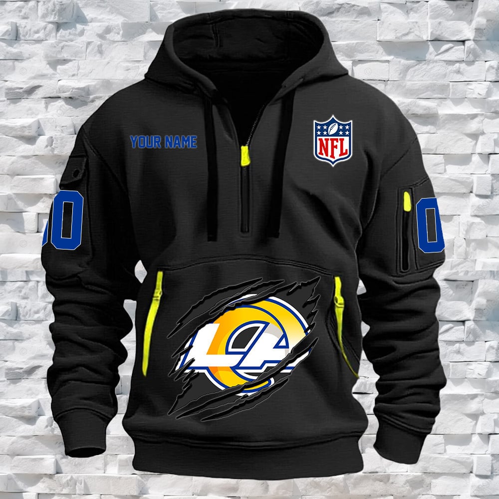 Los Angeles Rams New Personalized Quarter Zip Hoodie NA015 - Famjoys Los Angeles Rams New Personalized Quarter Zip Hoodie NA015 - Famjoys