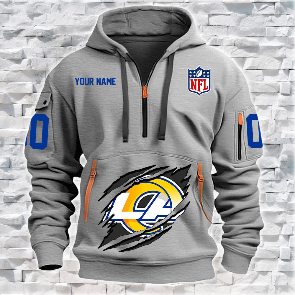 Los Angeles Rams New Personalized Quarter Zip Hoodie NA015 - Famjoys Los Angeles Rams New Personalized Quarter Zip Hoodie NA015 - Famjoys