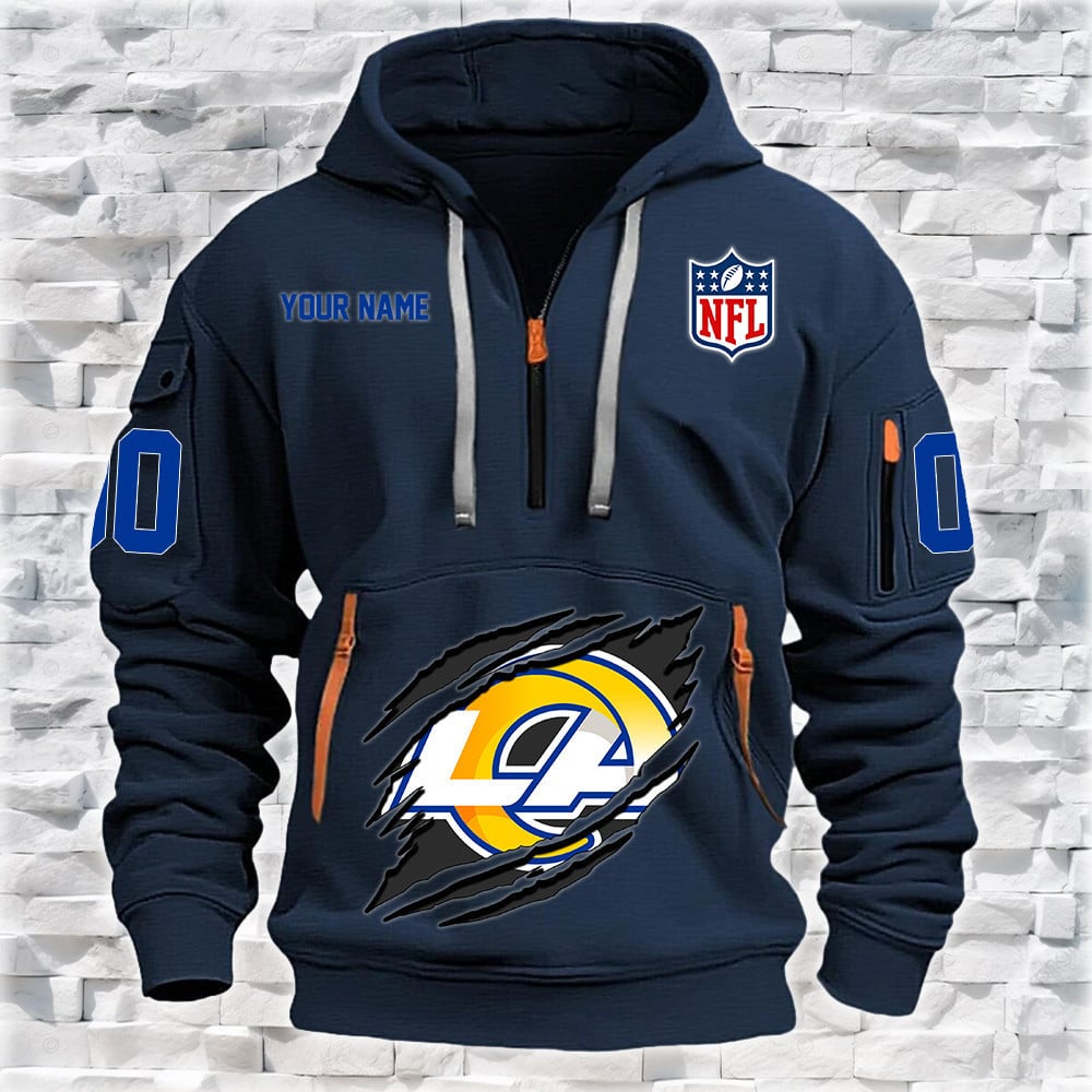 Los Angeles Rams New Personalized Quarter Zip Hoodie NA015 - Famjoys Los Angeles Rams New Personalized Quarter Zip Hoodie NA015 - Famjoys
