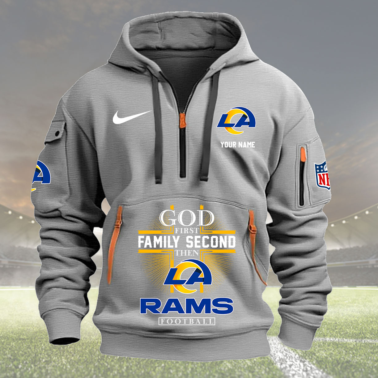 Los Angeles Rams Personalized Quarter Zip Hoodie New Collection AZBTQZH000266 - Famjoys Los Angeles Rams Personalized Quarter Zip Hoodie New Collection AZBTQZH000266 - Famjoys