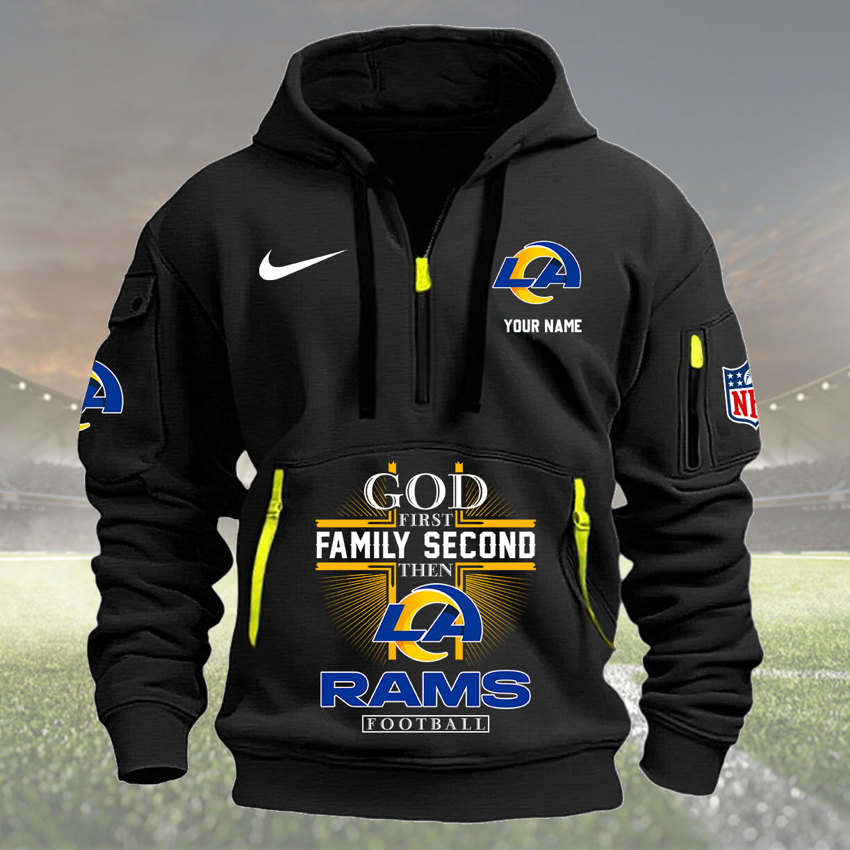 Los Angeles Rams Personalized Quarter Zip Hoodie New Collection AZBTQZH000266 - Famjoys Los Angeles Rams Personalized Quarter Zip Hoodie New Collection AZBTQZH000266 - Famjoys