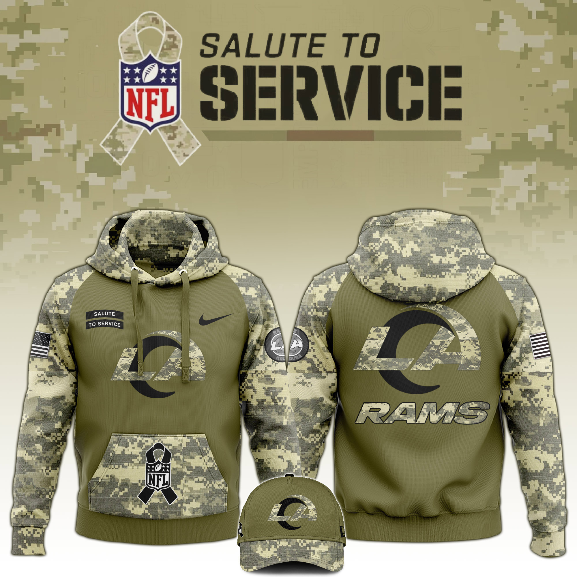 Los Angeles Rams Salute to Service Club Camo Hoodie #1 - Famjoys Los Angeles Rams Salute to Service Club Camo Hoodie #1 - Famjoys
