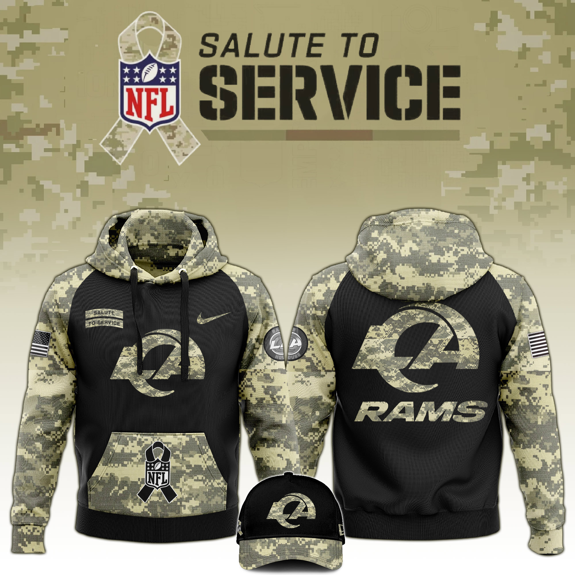 Los Angeles Rams Veterans Day Hoodie - Famjoys Los Angeles Rams Veterans Day Hoodie - Famjoys