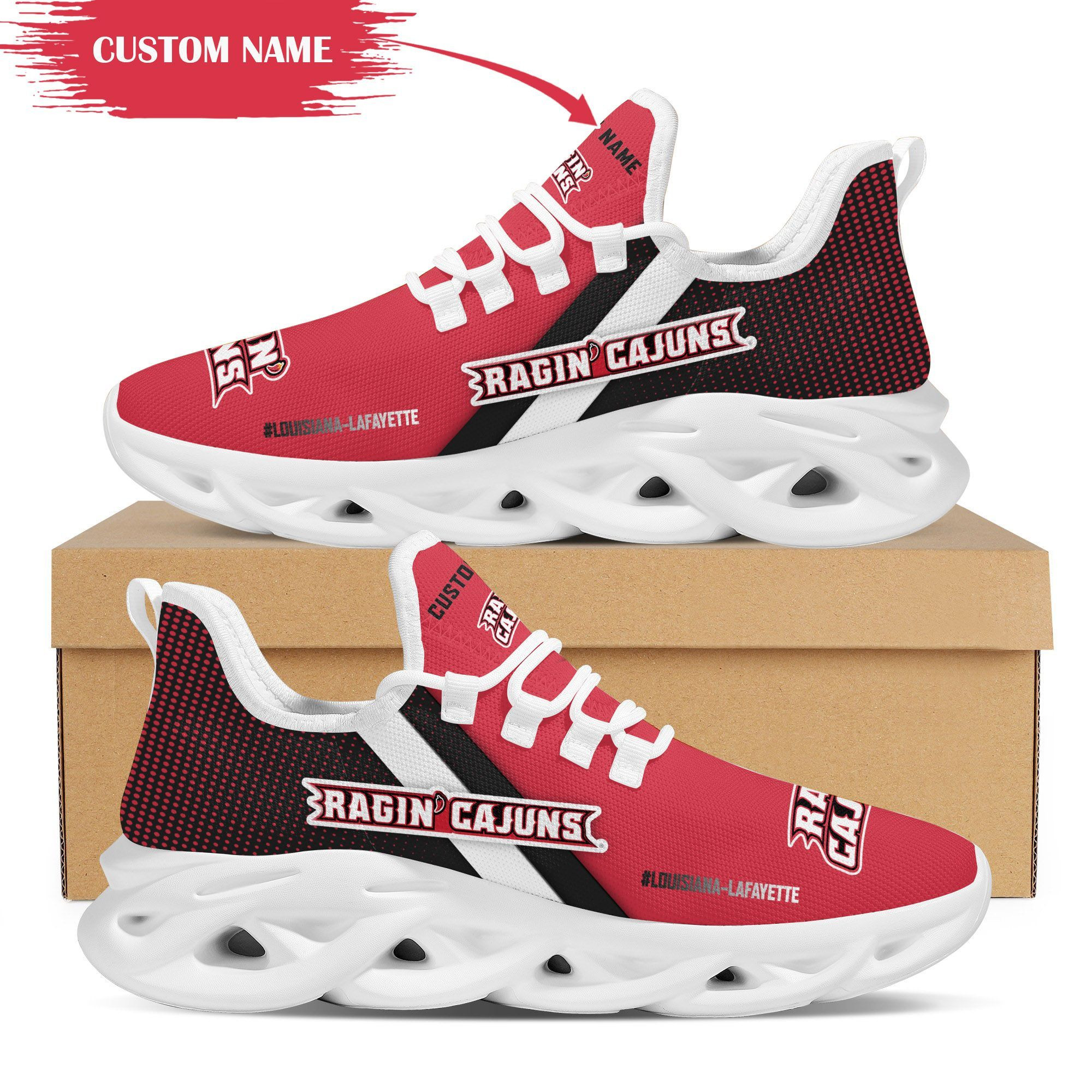 Louisiana Lafayette Ragin Cajuns Custom Personalized Max Soul Sneakers Shoes - Famjoys Louisiana Lafayette Ragin Cajuns Custom Personalized Max Soul Sneakers Shoes - Famjoys