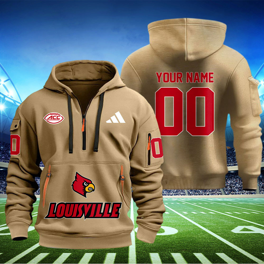 Louisville Cardinals Football Quarter Zip Hoodie - Famjoys Louisville Cardinals Football Quarter Zip Hoodie - Famjoys