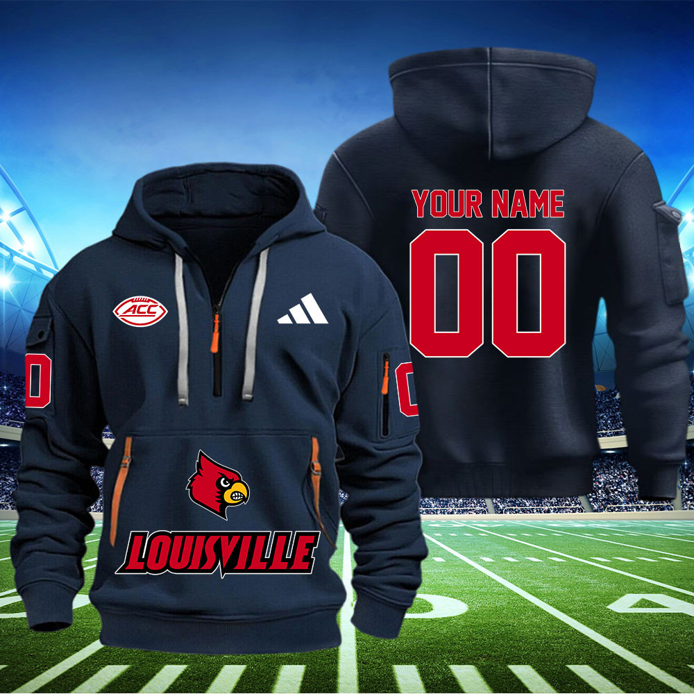 Louisville Cardinals Football Quarter Zip Hoodie - Famjoys Louisville Cardinals Football Quarter Zip Hoodie - Famjoys