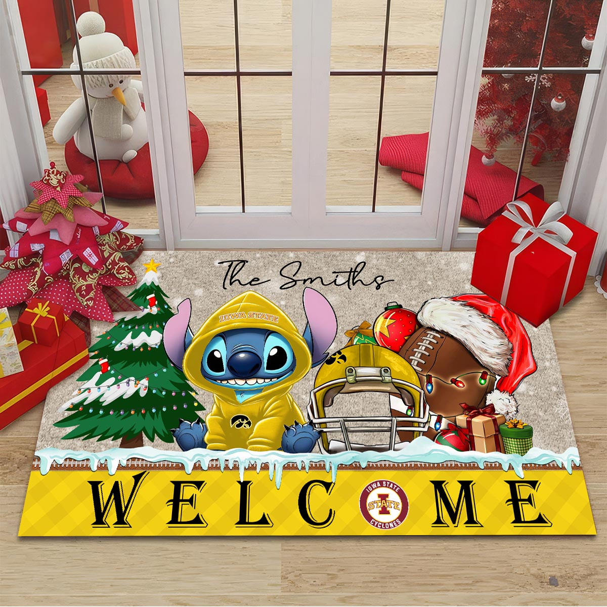 lowa State Cyclones Cute Stitch Christmas Doormat - Famjoys lowa State Cyclones Cute Stitch Christmas Doormat - Famjoys
