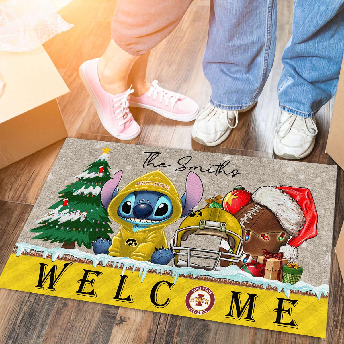 lowa State Cyclones Cute Stitch Christmas Doormat - Famjoys lowa State Cyclones Cute Stitch Christmas Doormat - Famjoys