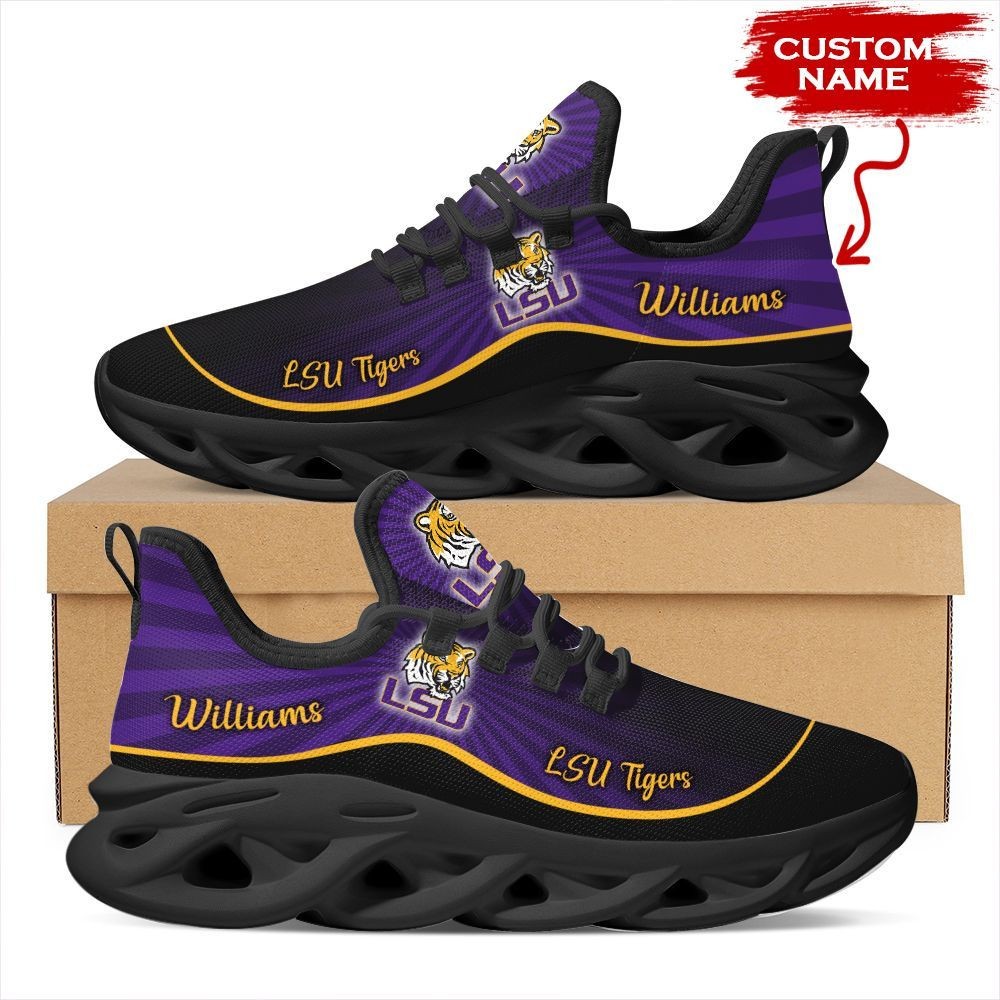 LSU Tigers Custom Name Personalized Max Soul Sneakers Shoes - Famjoys LSU Tigers Custom Name Personalized Max Soul Sneakers Shoes - Famjoys