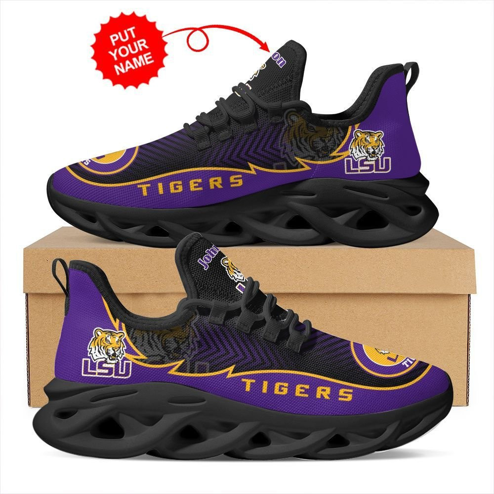 LSU Tigers Custom Name Personalized Max Soul Sneakers Shoes - Famjoys LSU Tigers Custom Name Personalized Max Soul Sneakers Shoes - Famjoys