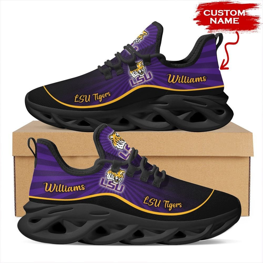 LSU Tigers Custom Name Personalized Max Soul Sneakers Shoes - Famjoys LSU Tigers Custom Name Personalized Max Soul Sneakers Shoes - Famjoys