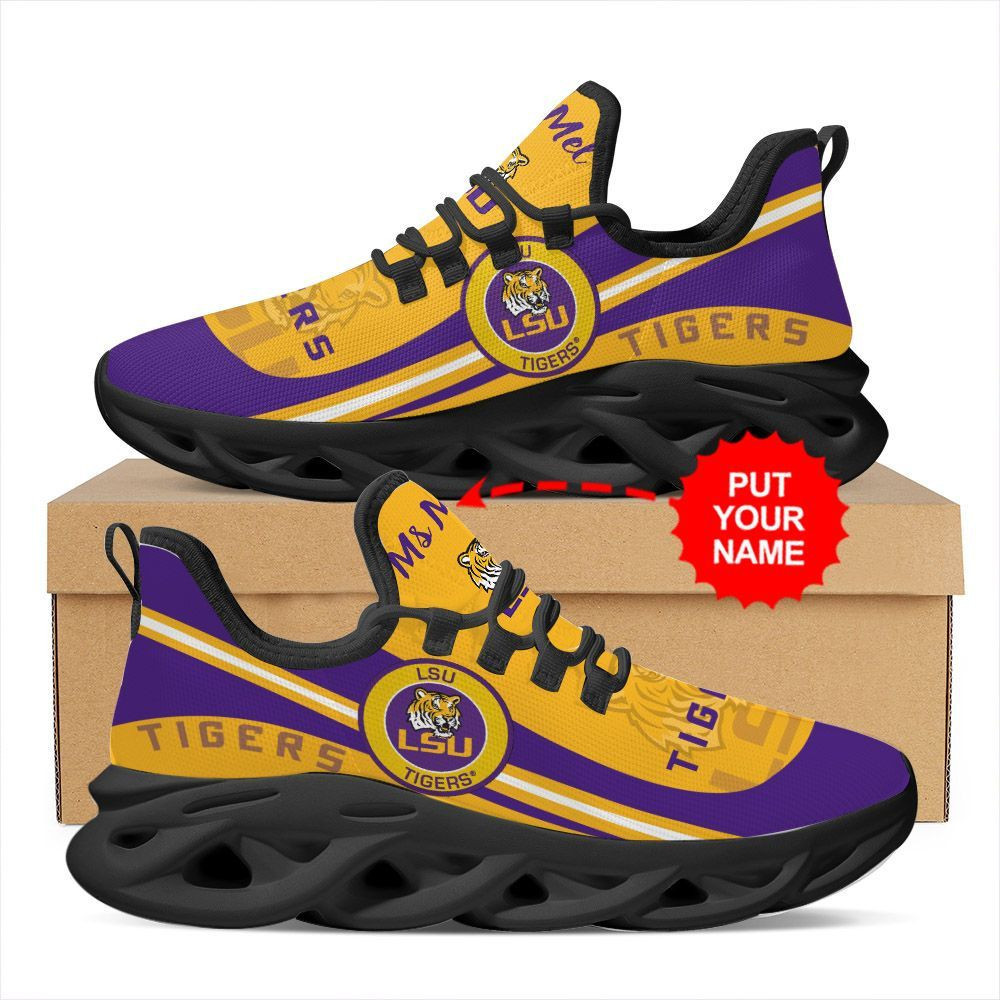 LSU Tigers Custom Name Personalized Max Soul Sneakers Shoes - Famjoys LSU Tigers Custom Name Personalized Max Soul Sneakers Shoes - Famjoys