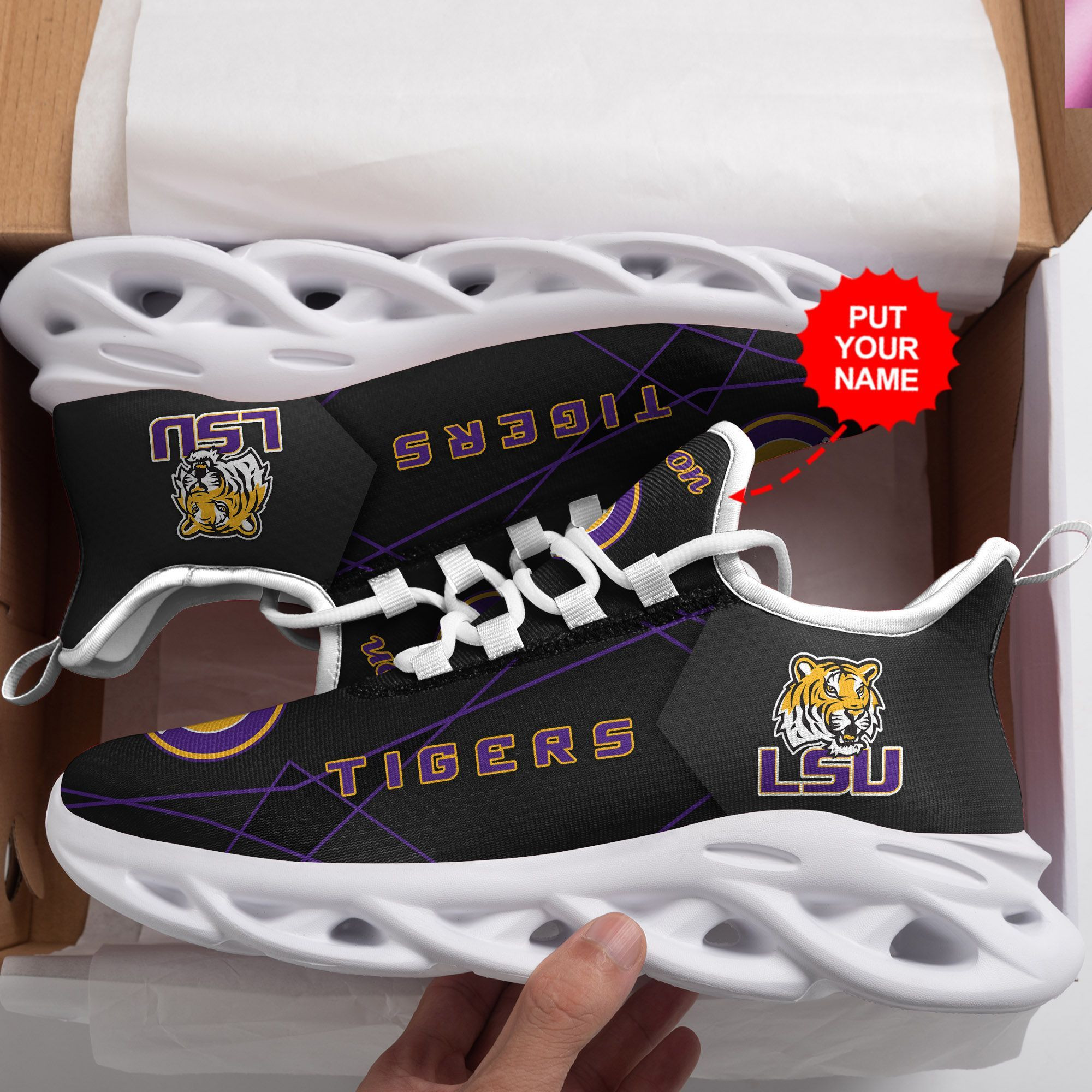 LSU Tigers Custom Personalized Max Soul Sneakers Shoes - Famjoys LSU Tigers Custom Personalized Max Soul Sneakers Shoes - Famjoys