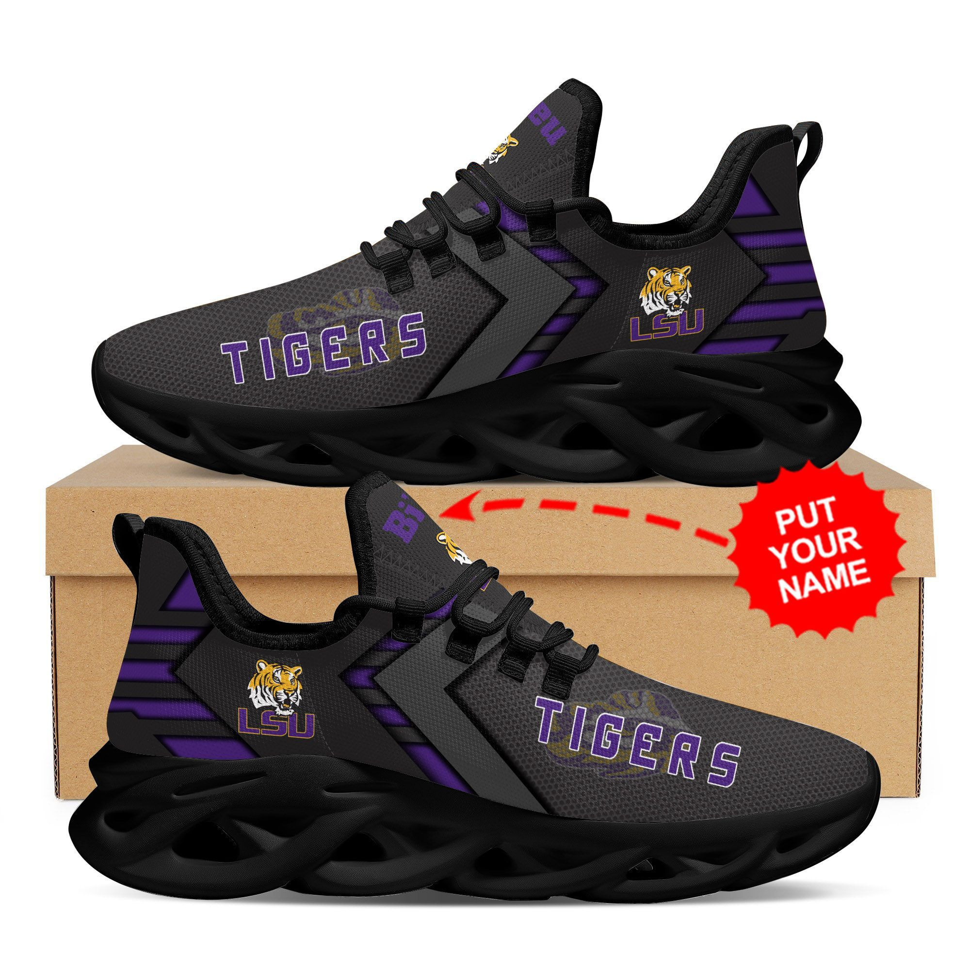 LSU Tigers Custom Personalized Max Soul Sneakers Shoes - Famjoys LSU Tigers Custom Personalized Max Soul Sneakers Shoes - Famjoys