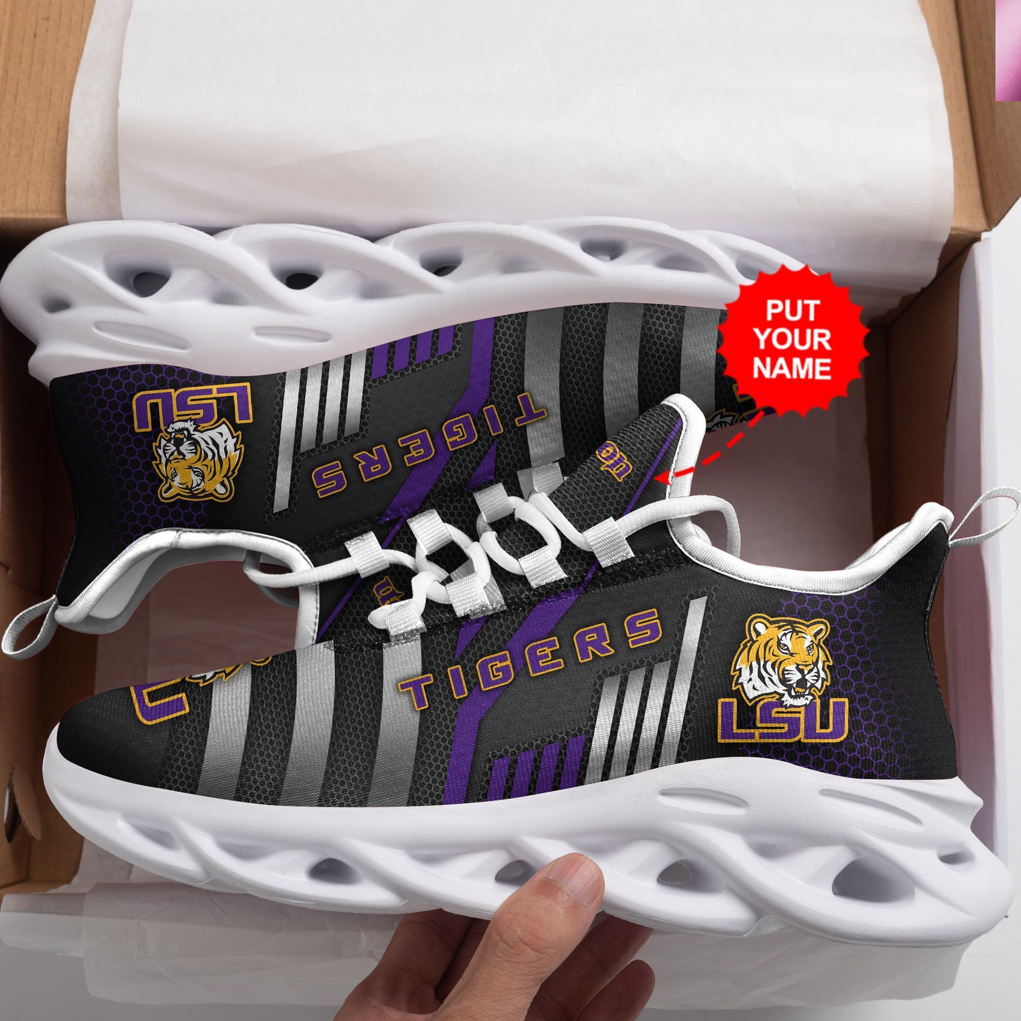 LSU Tigers Custom Personalized Max Soul Sneakers Shoes - Famjoys LSU Tigers Custom Personalized Max Soul Sneakers Shoes - Famjoys