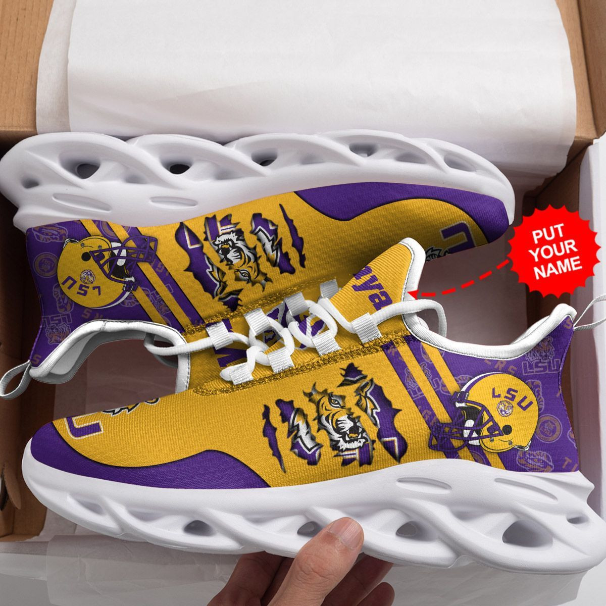 LSU Tigers Custom Personalized Max Soul Sneakers Shoes - Famjoys LSU Tigers Custom Personalized Max Soul Sneakers Shoes - Famjoys