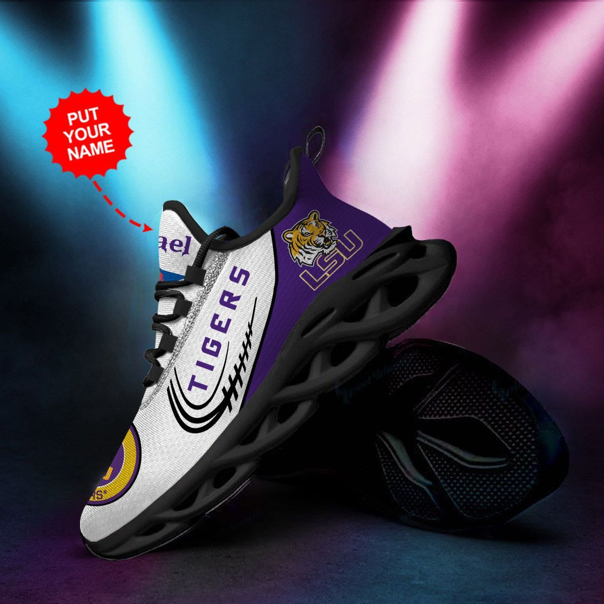 LSU Tigers Custom Personalized Max Soul Sneakers Shoes - Famjoys LSU Tigers Custom Personalized Max Soul Sneakers Shoes - Famjoys