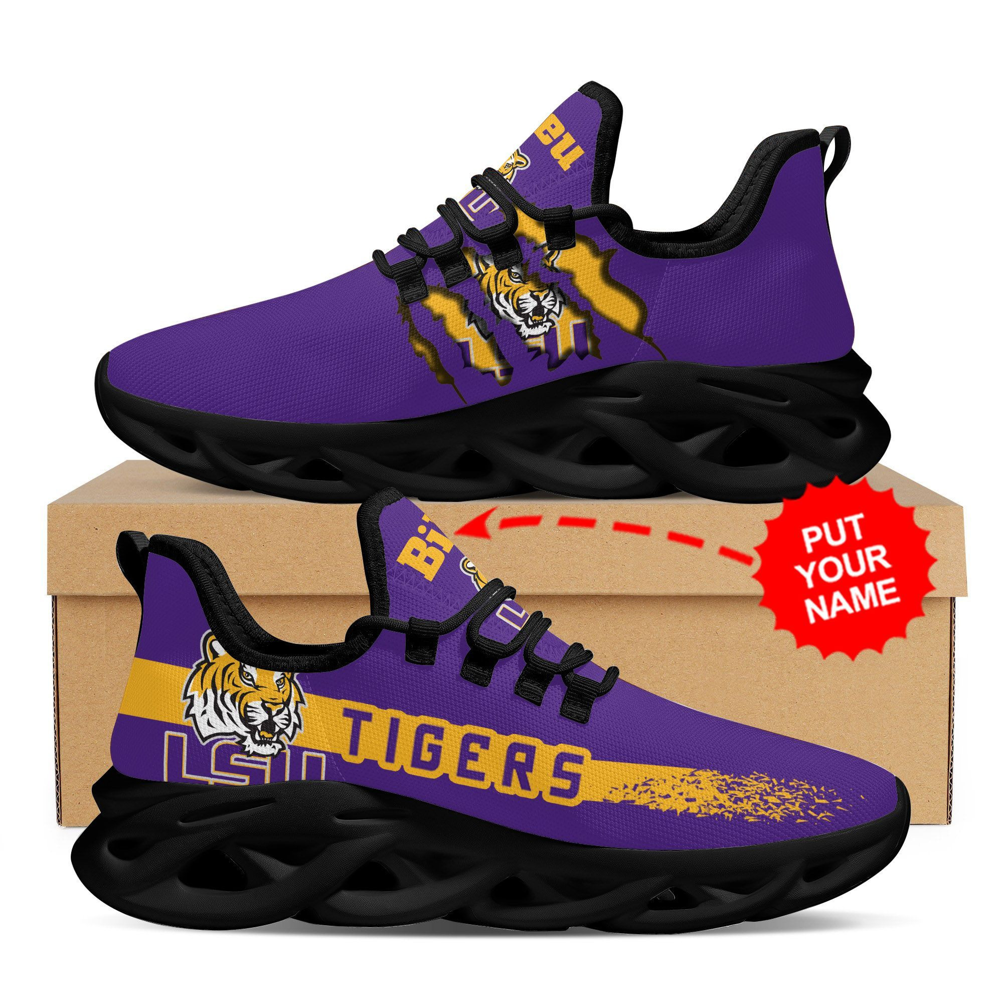 LSU Tigers Custom Personalized Max Soul Sneakers Shoes - Famjoys LSU Tigers Custom Personalized Max Soul Sneakers Shoes - Famjoys