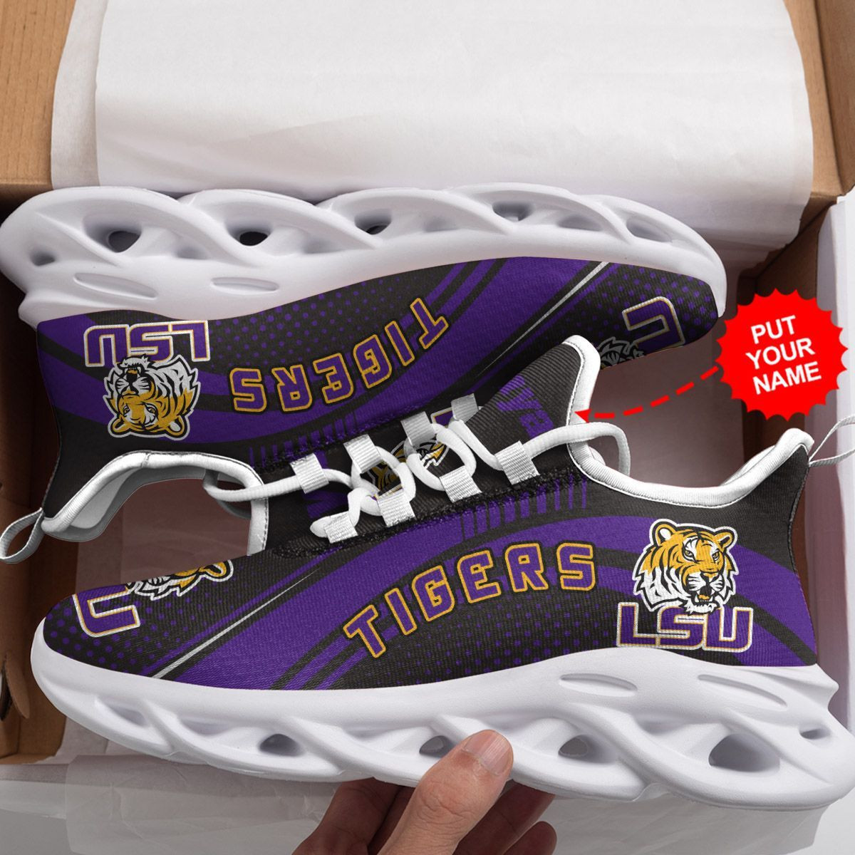LSU Tigers Custom Personalized Max Soul Sneakers Shoes - Famjoys LSU Tigers Custom Personalized Max Soul Sneakers Shoes - Famjoys