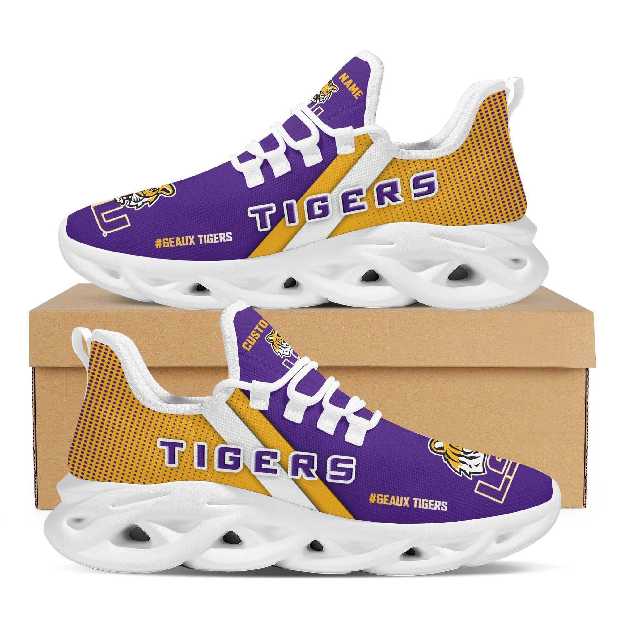 LSU Tigers Custom Personalized Max Soul Sneakers Shoes Louisiana State University - Famjoys LSU Tigers Custom Personalized Max Soul Sneakers Shoes Louisiana State University - Famjoys