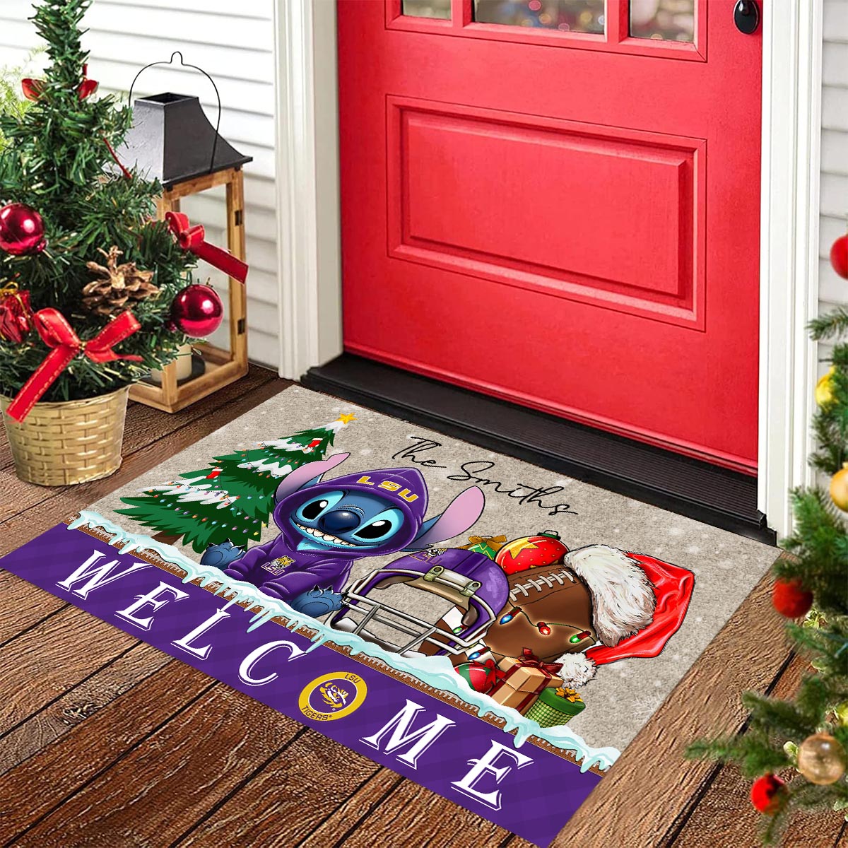LSU Tigers Cute Stitch Christmas Doormat - Famjoys LSU Tigers Cute Stitch Christmas Doormat - Famjoys