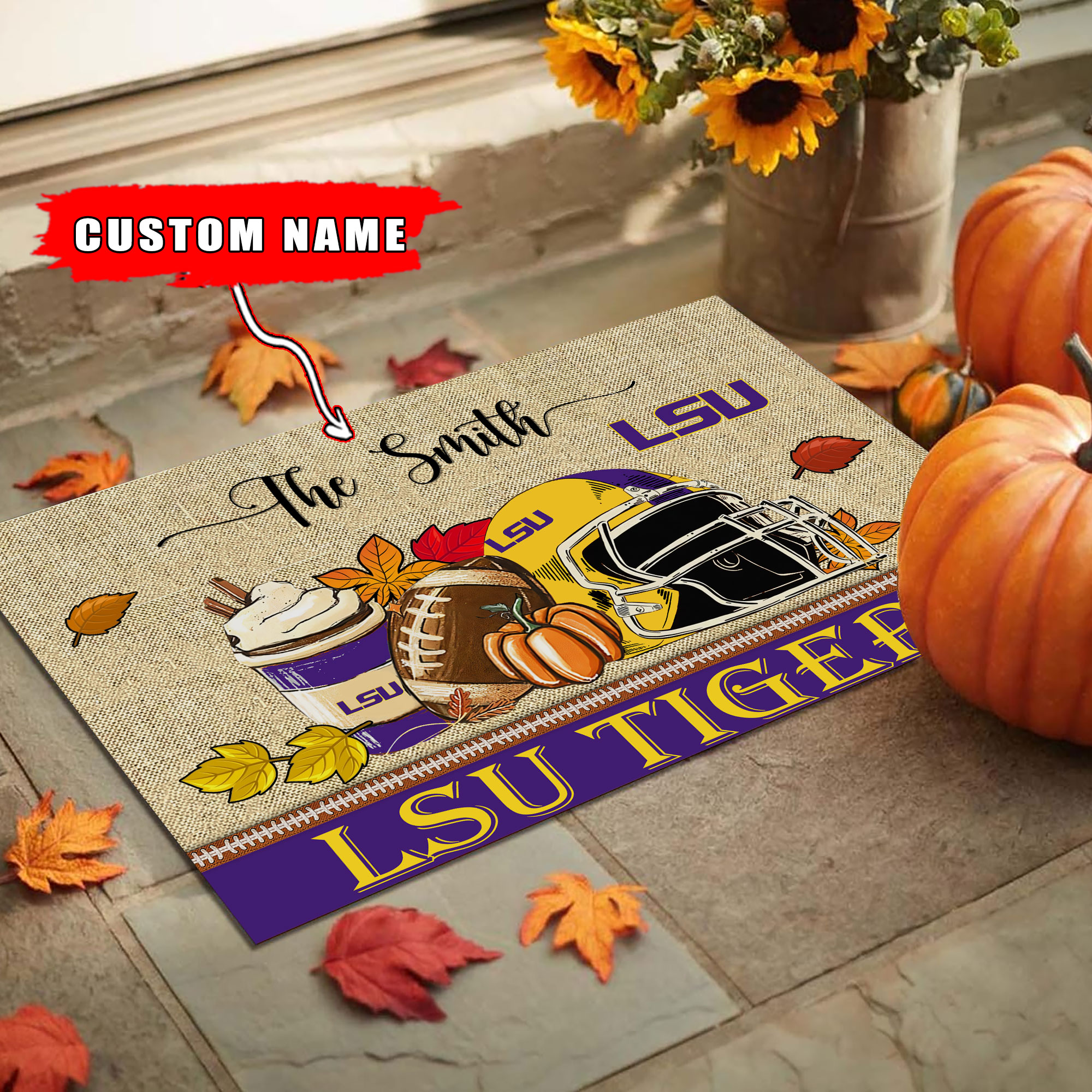 LSU Tigers Fall Football Custom Doormat - Famjoys LSU Tigers Fall Football Custom Doormat - Famjoys