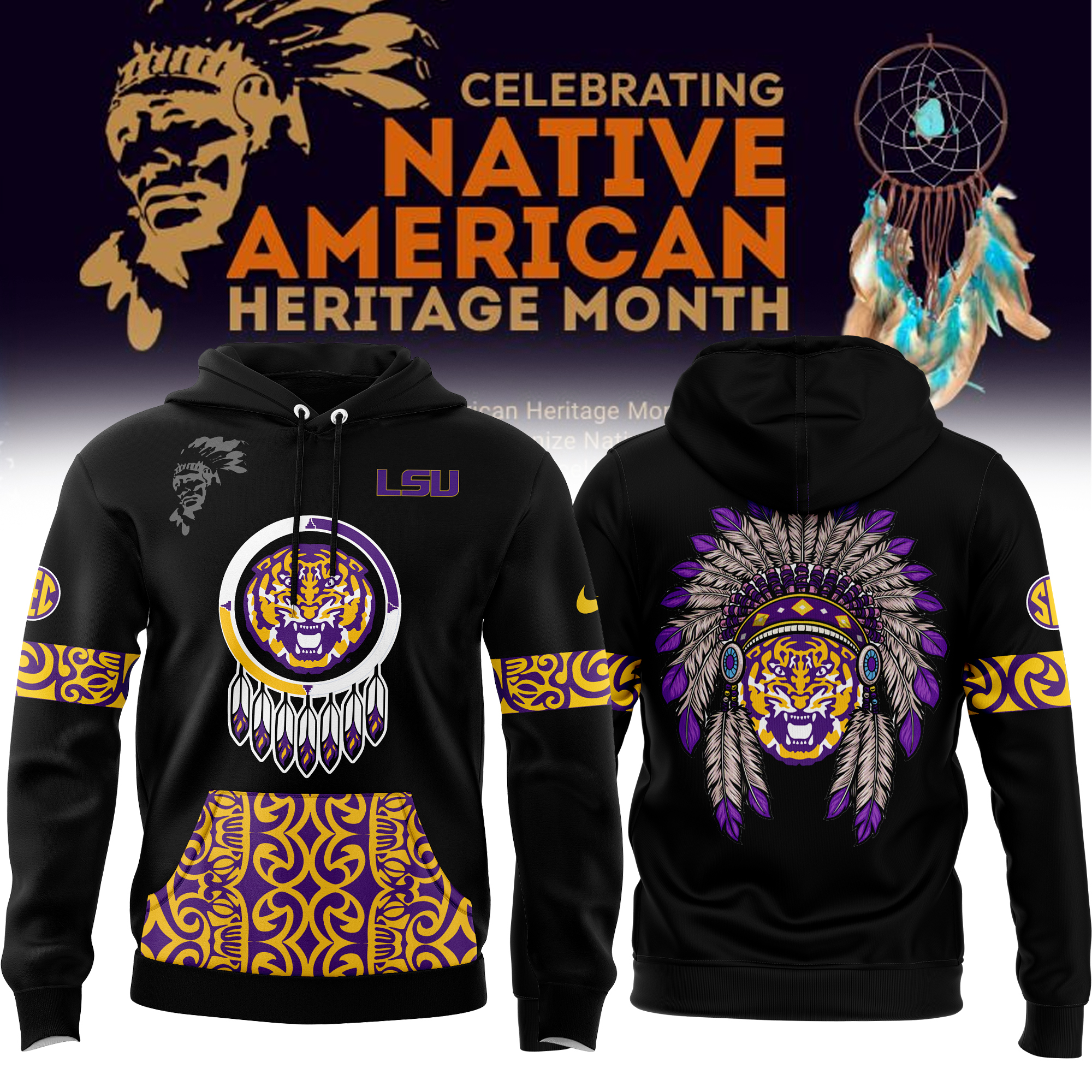 LSU Tigers football Native American Heritage Month Premium Pullover Hoodie - Famjoys LSU Tigers football Native American Heritage Month Premium Pullover Hoodie - Famjoys