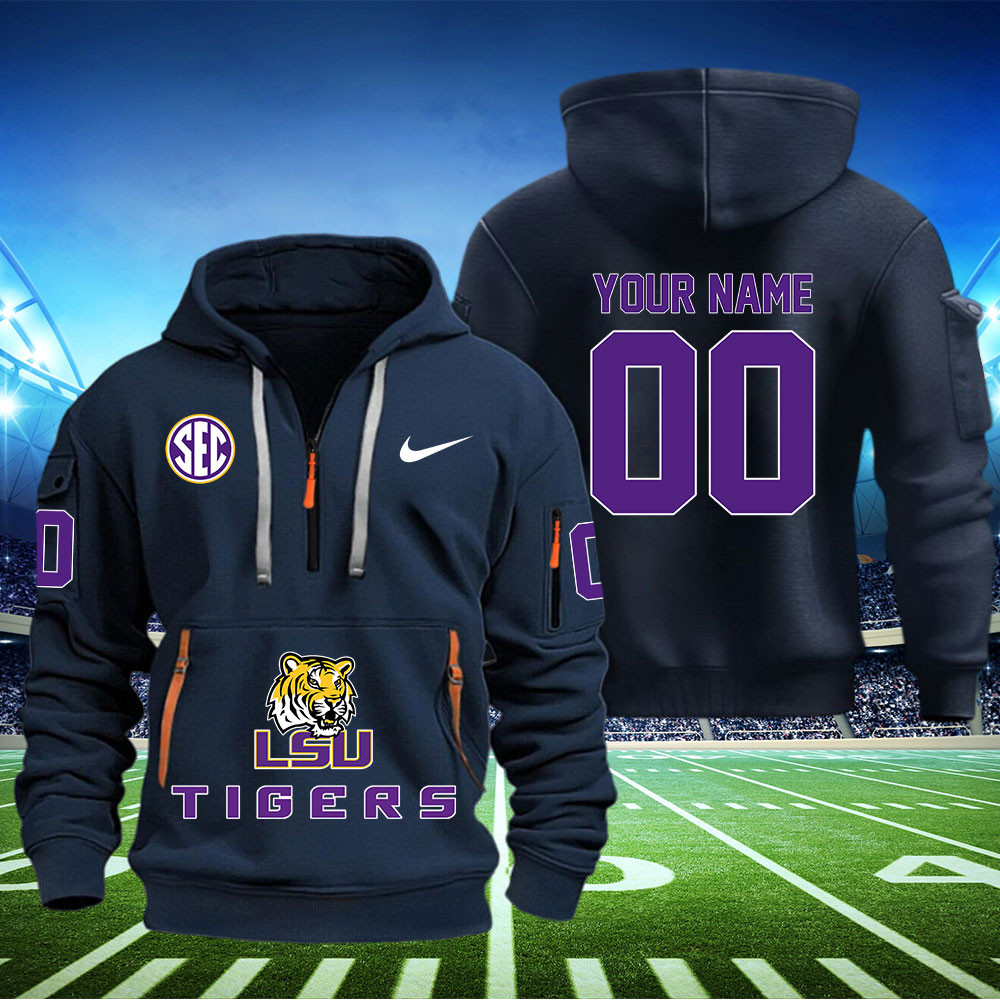 LSU TIGERS Football Quarter Zip Hoodie - Famjoys LSU TIGERS Football Quarter Zip Hoodie - Famjoys