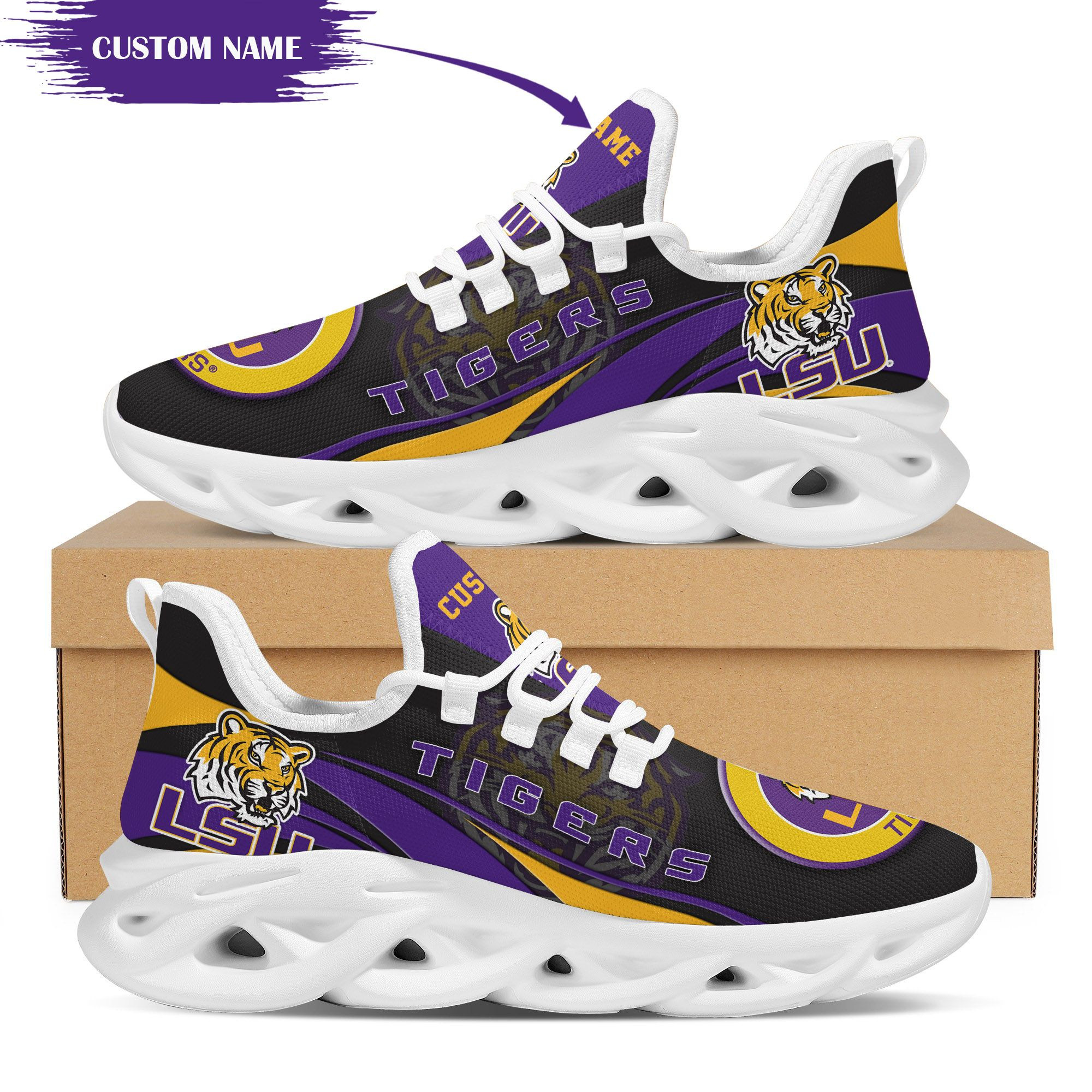 LSU Tigers Mascot Custom Name Personalized Max Soul Sneakers - Famjoys LSU Tigers Mascot Custom Name Personalized Max Soul Sneakers - Famjoys