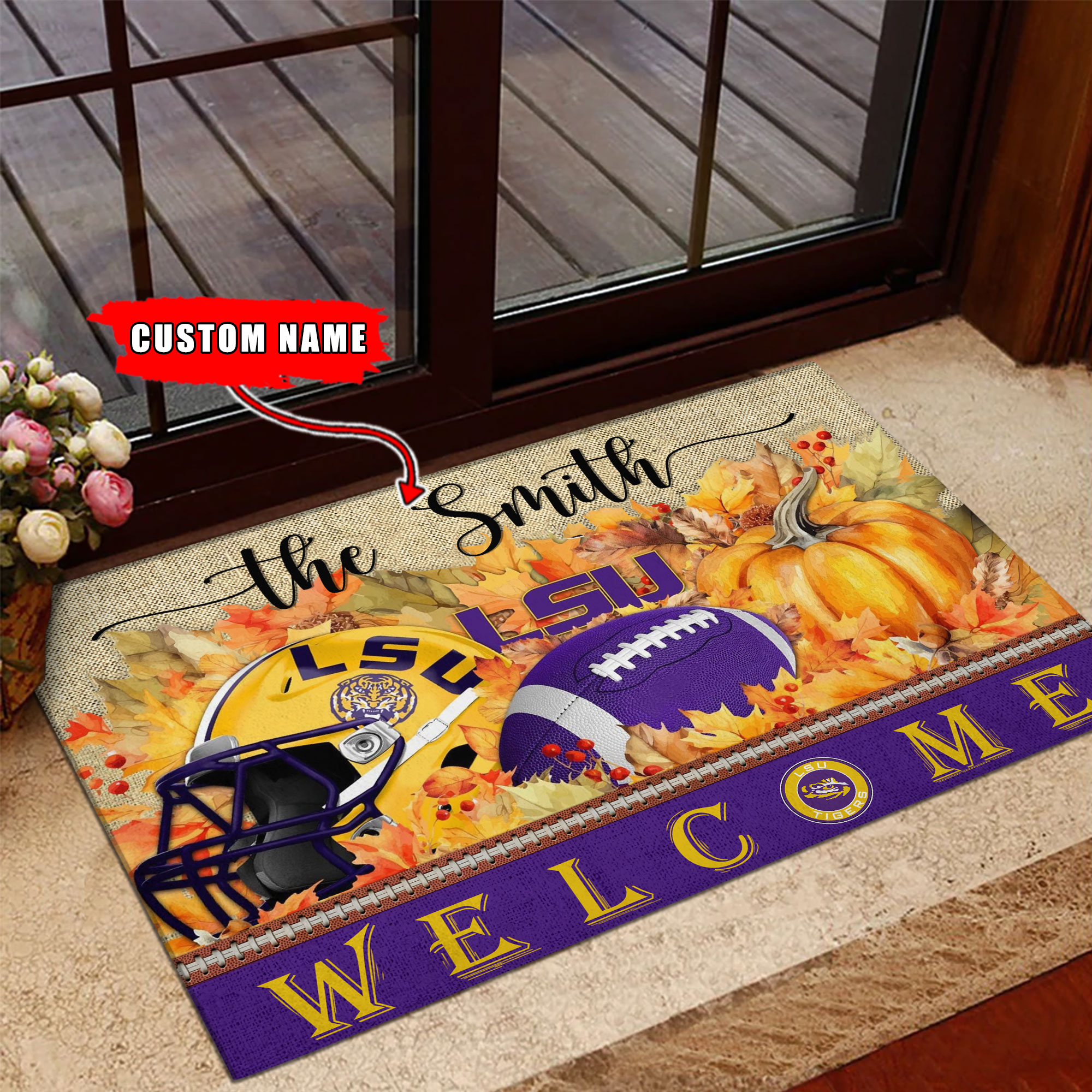LSU Tigers Welcome Fall Football Doormat - Famjoys LSU Tigers Welcome Fall Football Doormat - Famjoys