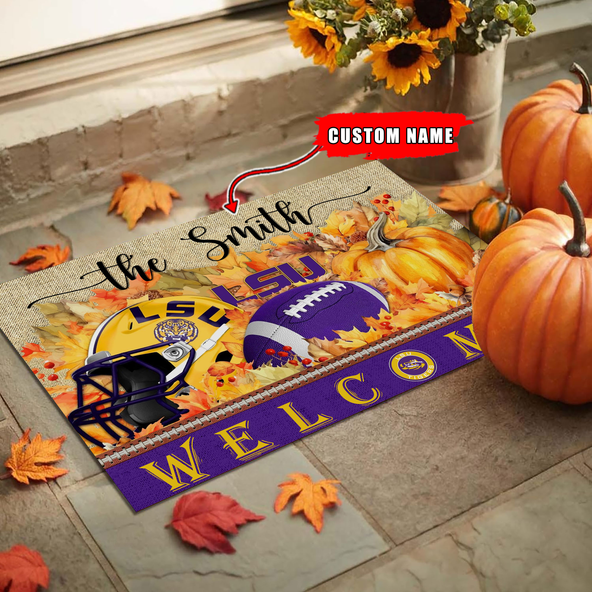 LSU Tigers Welcome Fall Football Doormat - Famjoys LSU Tigers Welcome Fall Football Doormat - Famjoys