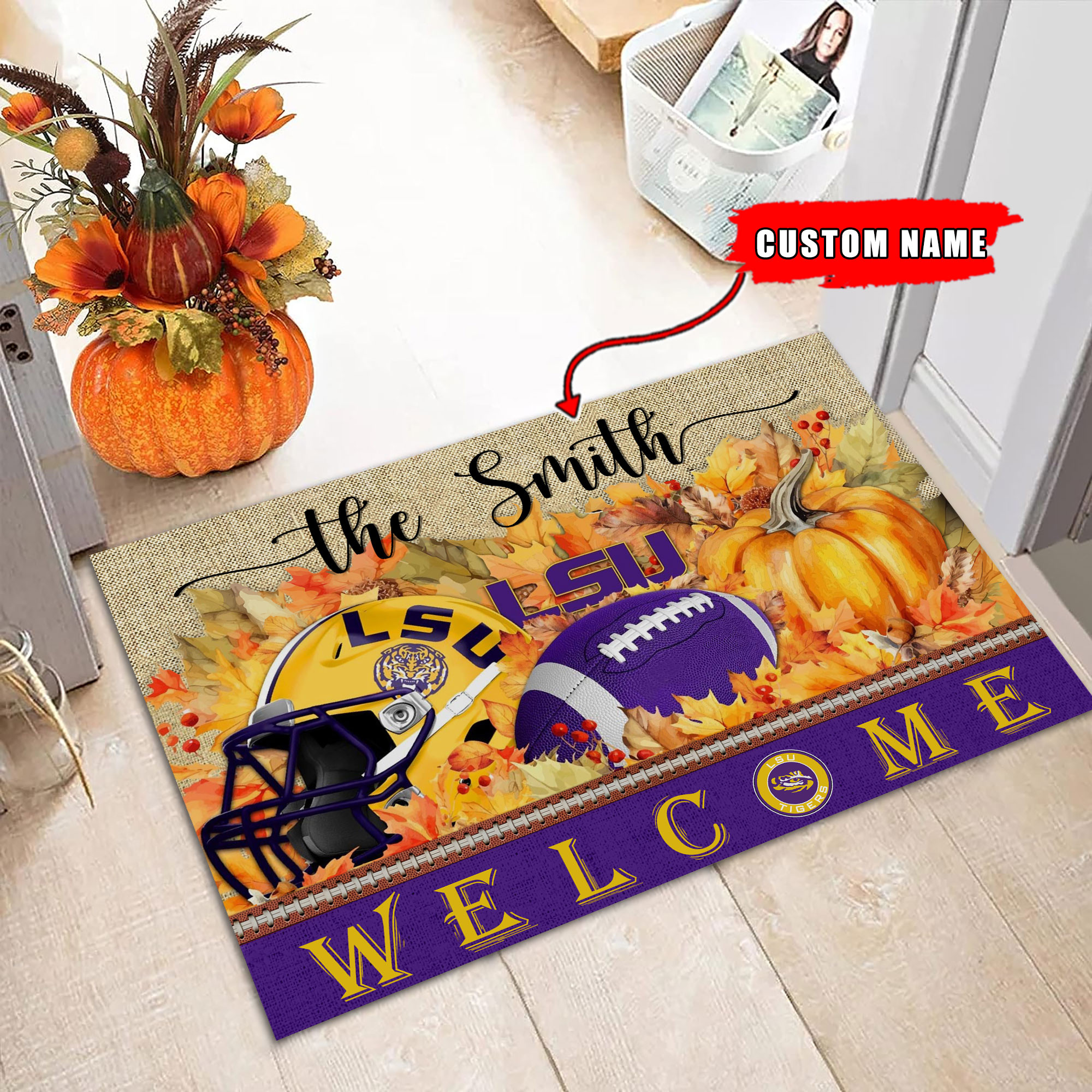 LSU Tigers Welcome Fall Football Doormat - Famjoys LSU Tigers Welcome Fall Football Doormat - Famjoys