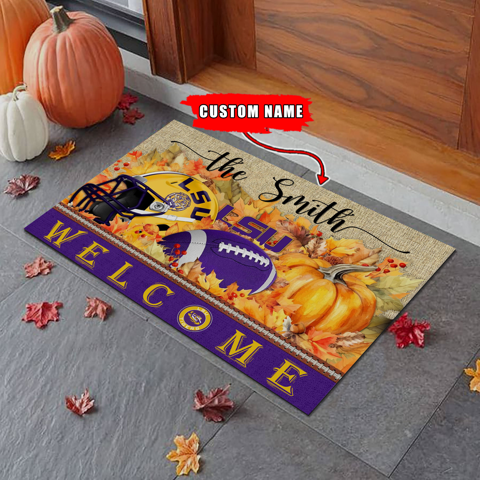 LSU Tigers Welcome Fall Football Doormat - Famjoys LSU Tigers Welcome Fall Football Doormat - Famjoys