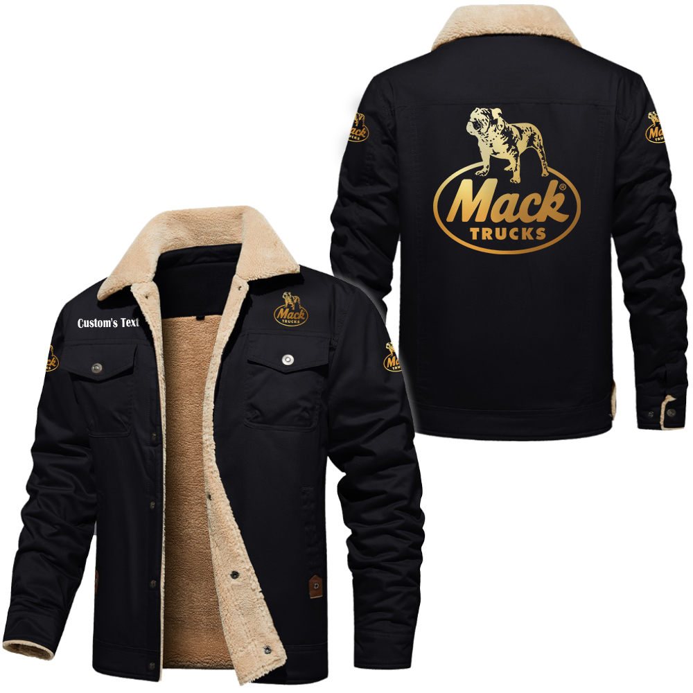 Mack Trucks Golden Logo Cargo Fleece Lined Cotton Jacket Multicolor, vintage style, customize name 
