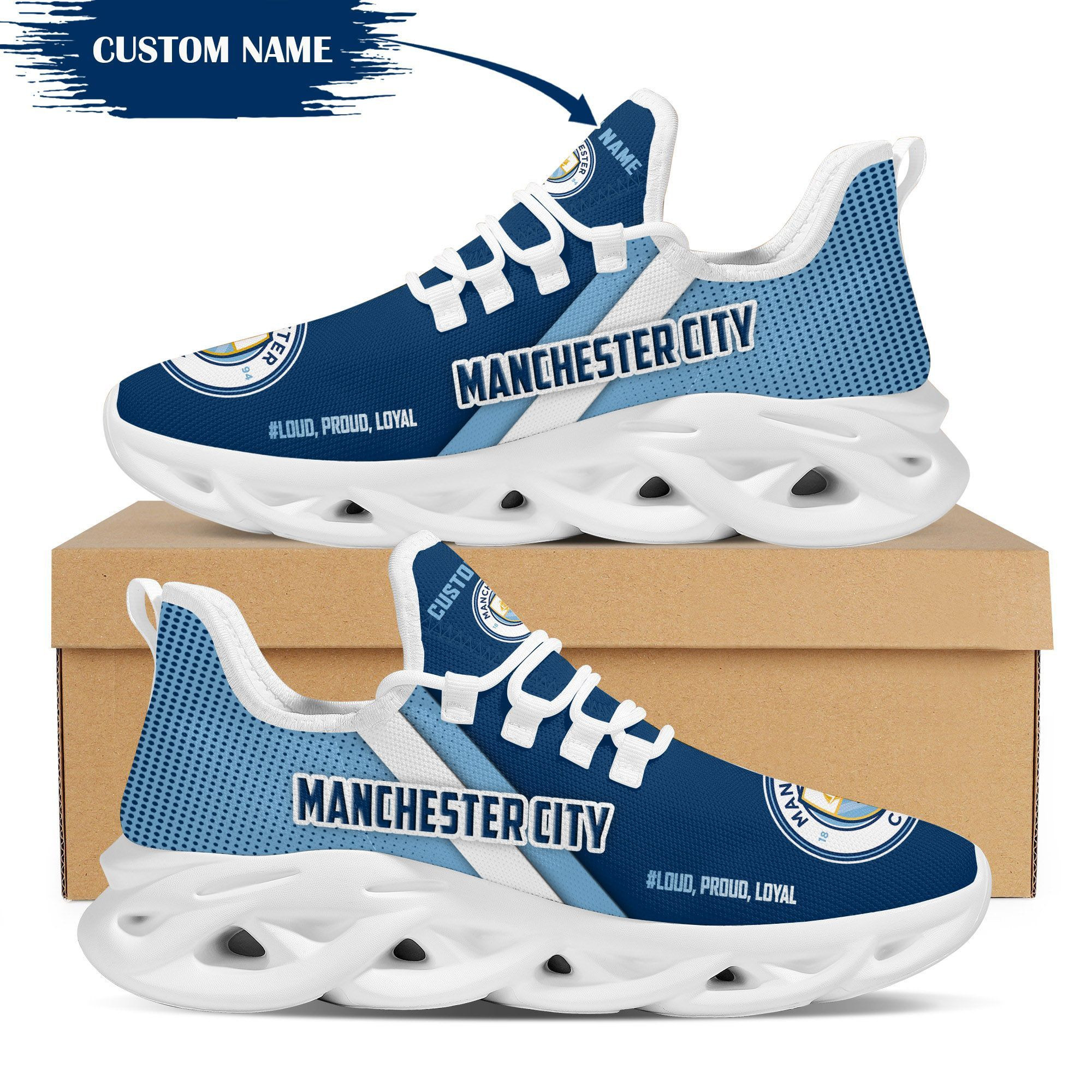 Manchester City Custom Personalized Max Soul Sneakers Shoes NHA - Famjoys Manchester City Custom Personalized Max Soul Sneakers Shoes NHA - Famjoys