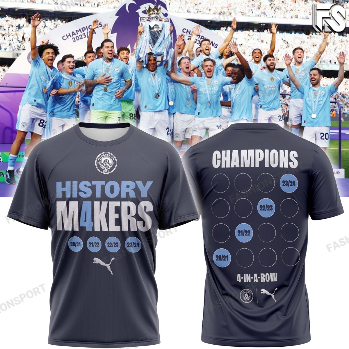 Manchester City Four In A Row Premier League Victory Shirt - Famjoys Manchester City Four In A Row Premier League Victory Shirt - Famjoys