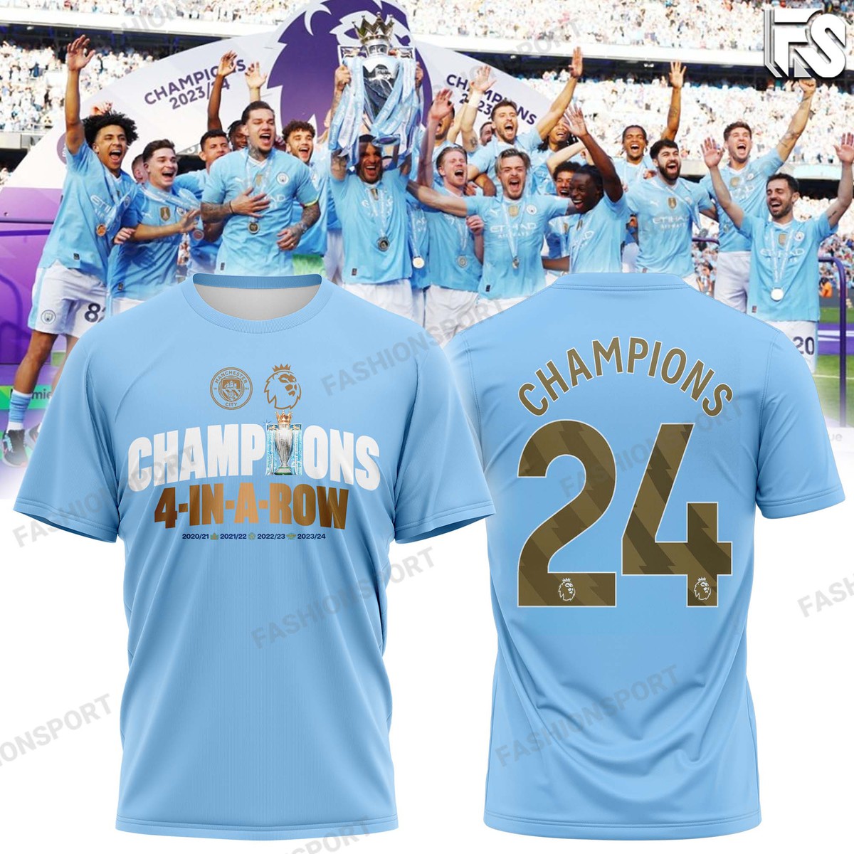 Manchester City Four In A Row Premier League Victory Shirt - Famjoys Manchester City Four In A Row Premier League Victory Shirt - Famjoys