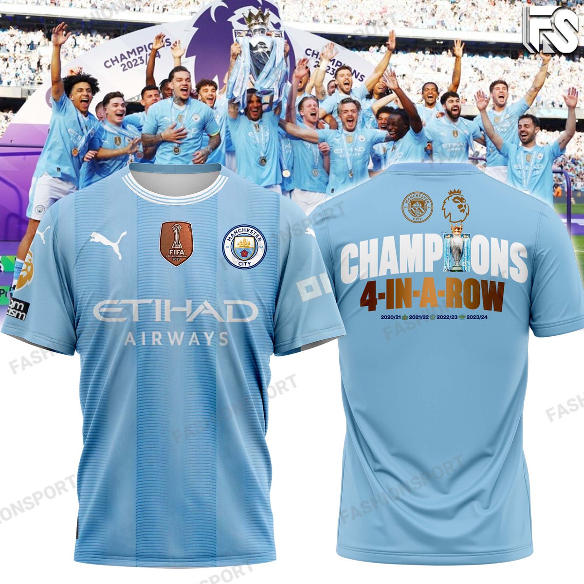 Manchester City Four In A Row Premier League Victory Shirt - Famjoys Manchester City Four In A Row Premier League Victory Shirt - Famjoys