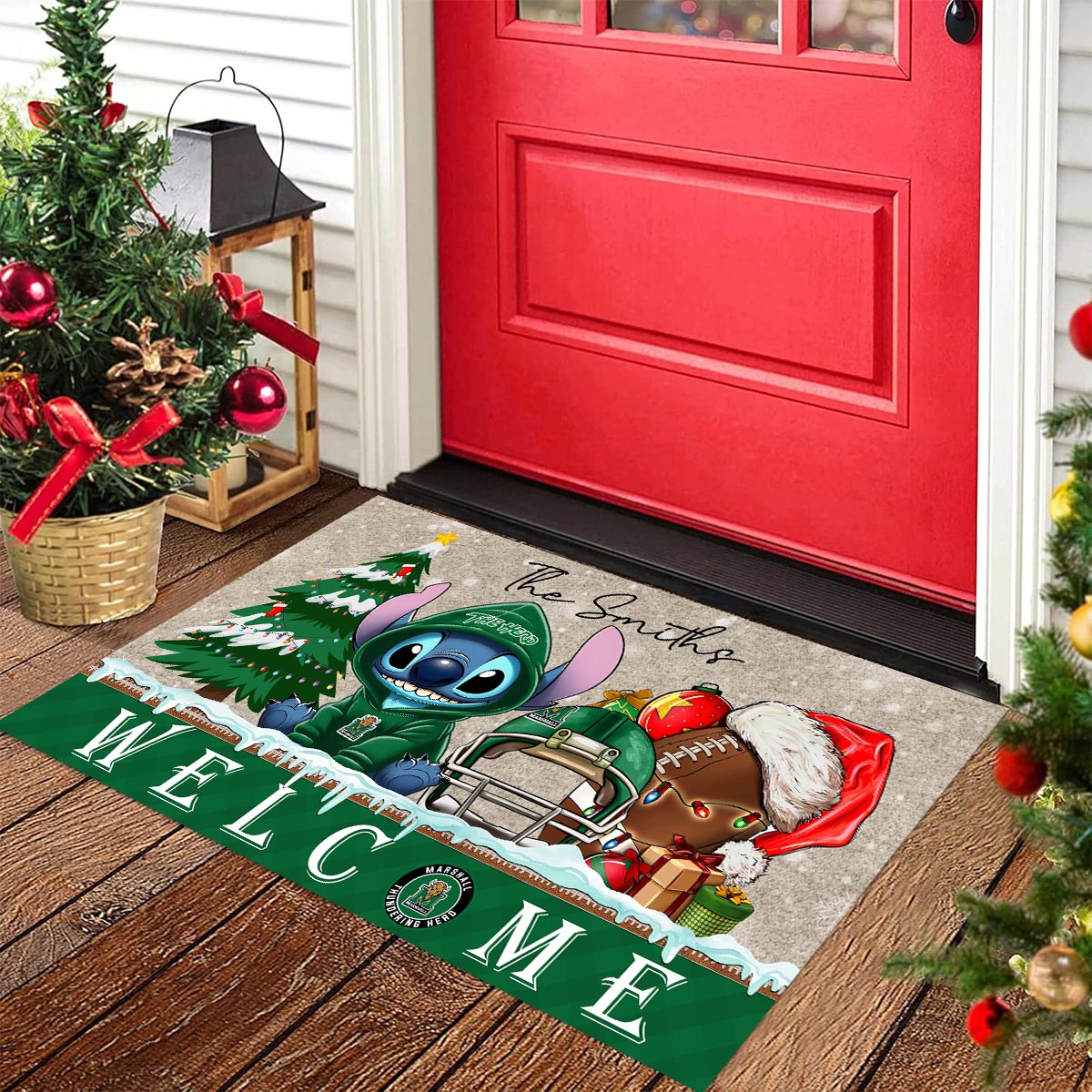 Marshall Thundering Herd Cute Stitch Christmas Doormat - Famjoys Marshall Thundering Herd Cute Stitch Christmas Doormat - Famjoys