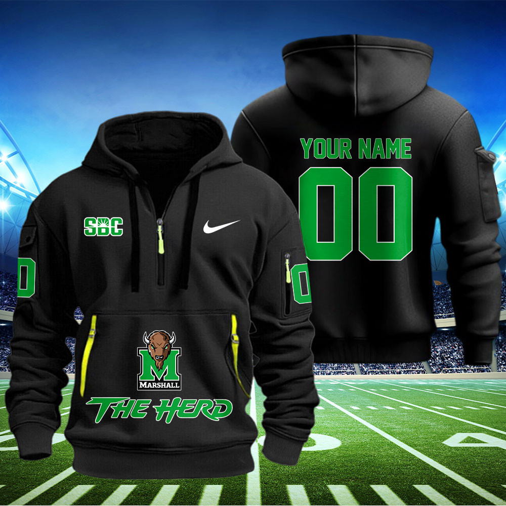 Marshall Thundering Herd Football Quarter Zip Hoodie - Famjoys Marshall Thundering Herd Football Quarter Zip Hoodie - Famjoys