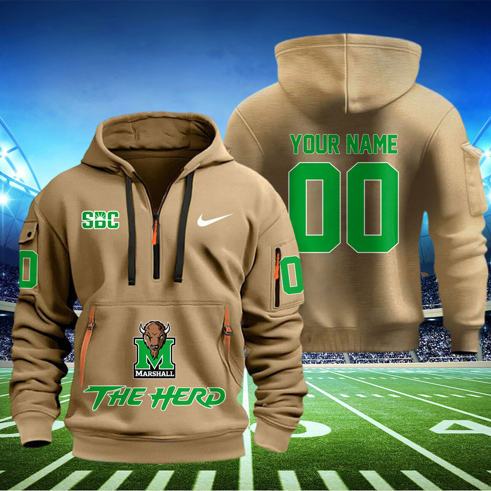 Marshall Thundering Herd Football Quarter Zip Hoodie - Famjoys Marshall Thundering Herd Football Quarter Zip Hoodie - Famjoys