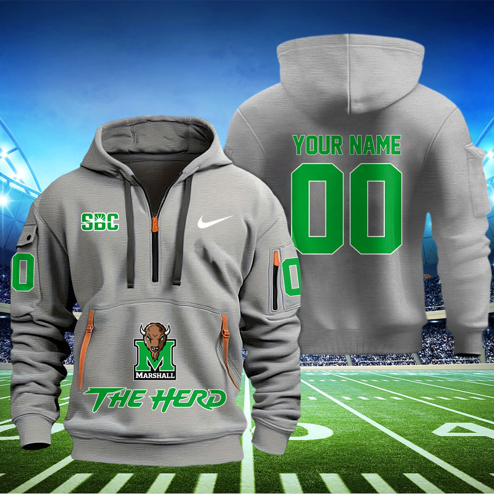 Marshall Thundering Herd Football Quarter Zip Hoodie - Famjoys Marshall Thundering Herd Football Quarter Zip Hoodie - Famjoys