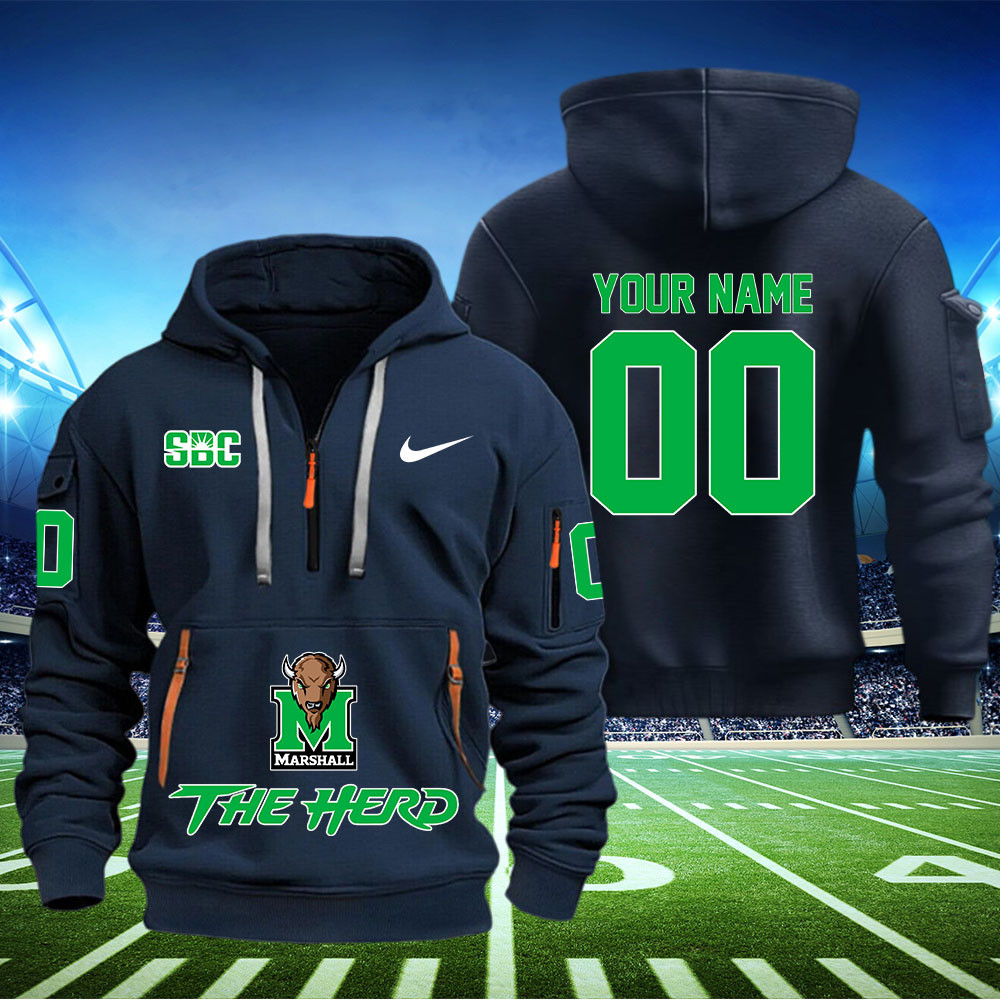 Marshall Thundering Herd Football Quarter Zip Hoodie - Famjoys Marshall Thundering Herd Football Quarter Zip Hoodie - Famjoys